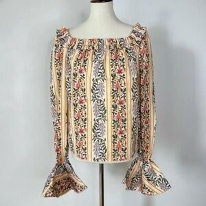 AGUA BY AGUA BENDITA Pina Floral-Print Ruffled Cotton Poplin Top SMALL